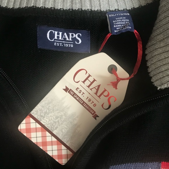 CHAPS Big Men's 2XL Black & Red USA Flag Thick 100% Cotton 1/4 Zip Sweater NWT - Picture 13 of 16